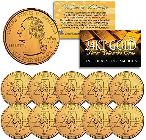 2003 מגורי מדינת אילינוי ארהב מטבעות מנטה מנטה 24K מצופה זהב