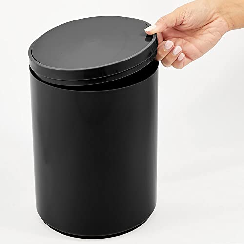 פלסטיק קטן דק עגול 1.7 גלון אשפה יכול עם נשלף נדנדה מכסה-פח, אשפה מיכל סל סל עבור מאסטר / אורח אמבטיה-מחזיק אשפה / מיחזור-שחור