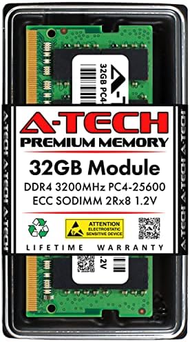 A-Tech 32GB זיכרון RAM עבור Dell Precision 5560-DDR4 3200MHz PC4-25600 ECC UDIMM 2RX8 דרגה כפולה 260 פינים ECC SODIMM מודול שדרוג