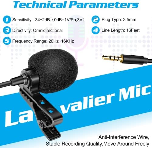 מיקרופון דש Lavalier Bavalier יותר עבור Tecno Spark 3 Pro תואם לטלפון iPhone או לבלוג מצלמה בלוגינג vlogging ASMR הקלטת וידאו מיקרופון