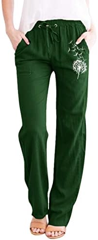 מכנסי רגל רחבים של kcjgikpok, מכנסי רגל רחבים, המותניים הגבוהות המוצקות עם רגליים ישרות עם מכנסי פשתן רך עם כיסים מכנסי טיול של נשים