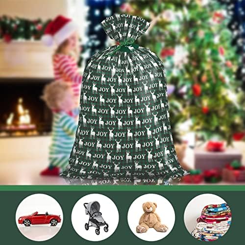 Loveinside Jumbo שקית מתנה גדולה מפלסטיק, שקית ניילון לעיצוב חג המולד עם תג ועניבה לחג - 56 x 36, 1 יח ' - אייל ירוק