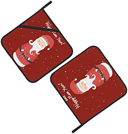סנטה סנטה קריקטורה של ג'ולי חג המולד חדש עמיד חום עמיד בחום 2 מחזיקי סיר מרובעים 8 × 8 אינץ 'לבישול ואפייה
