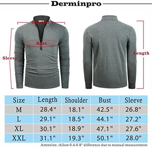 רבעון של DerminPro רבע רוכסן קל משקל משקל שרוול ארוך סוודר חולצות ריצה תרמיות