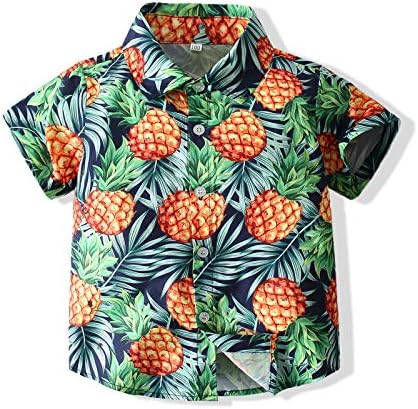 פעוטות תינוקות כפתורים למטה חולצות בהוואי הדפס קרטון הדפסה דק-כושר שרוול קצר חולצה מגניבה חולצה חמודה לילדים