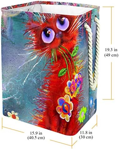 אדום חתול עם פרחים כביסת סלי עמיד למים מלוכלך בגדי סדרן מתקפל רך ידית ססגוני עבור בית להסרה סוגריים