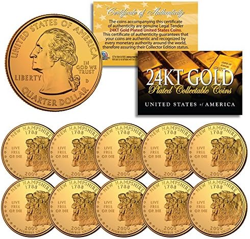 2000 מגורי מדינת ניו המפשייר ארהב מטבעות מנטה BU מצופה זהב