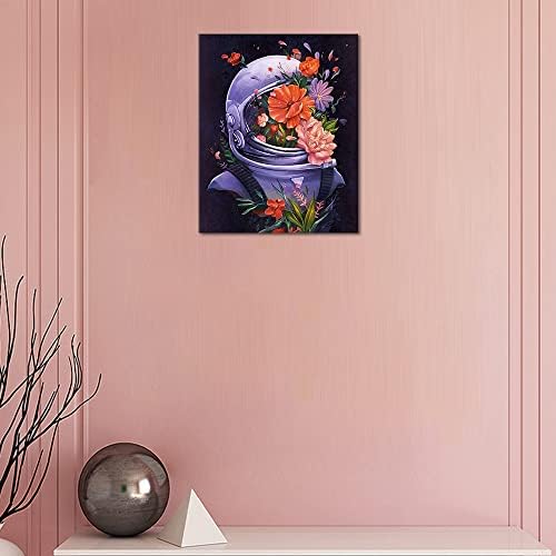 אסטרונאוט טומובו וצבע פרחים לפי מספרים למבוגרים, ערכת ציור שמן עשה זאת בעצמך על בד עם מכחולים ופיגמנט אקרילי 16 על 20 אינץ