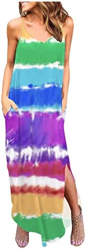 שמלת נשים קיץ 2023 ללא שרוולים מזדמנים V צוואר מפוצל חוף רופף רופף כיסוי ארוך שמלת כיס מקסי מקסי