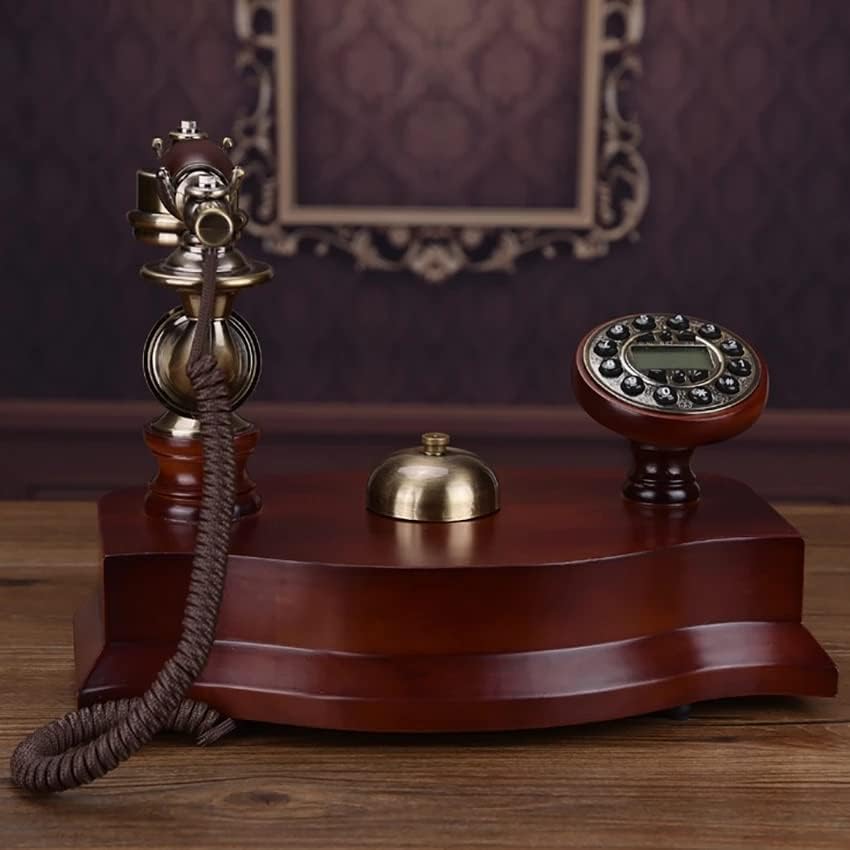 LEPSJGC טלפון עתיק טלפון קווי טלפון מעץ מוצק עם מזהה מתקשר, חיוג כפתורים, ידיים עם תאורה אחורית, רינגטון מכני