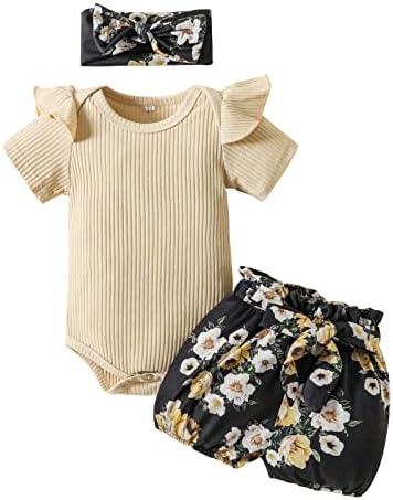 תינוקות יילודים תינוקות בנות בגדי צלעות רומפר מגרש מכנסיים פרחים קצרים תלבושות שרוול קצר.