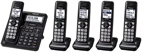 טלפון אלחוטי של Panasonic עם מערכת מכונות מענה, מזהה מתקשר דו לשוני ומערכת חסימת שיחות מתקדמת DECT 6.0 5 Handset