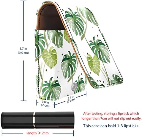 אוריואקאן שפתון מקרה עם מראה חמוד נייד איפור תיק קוסמטי פאוץ, מודרני צמחים טרופיים ירוק מונסטרה
