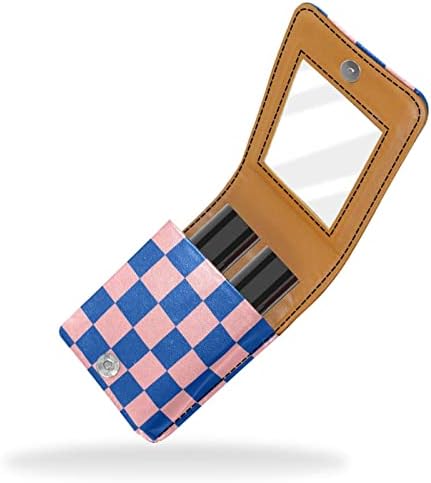 שפתון מקרה עם מראה חמוד נייד איפור תיק קוסמטי פאוץ, שחמט קריקטורה ורוד כחול מודרני