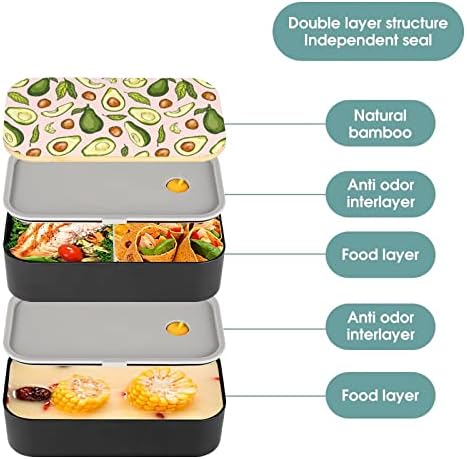 אבוקדו טבעוני שכבה כפולה קופסת ארוחת צהריים בנטו עם כלי ארוחת צהריים לערימה כוללת 2 מכולות