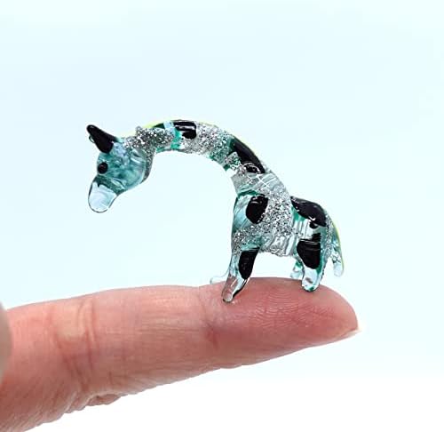סנסוקג'אי ג'ירפה מיקרו -פסלונים זעירים ביד מזכוכית מפוצצת חיות זכוכית בעלי חיים מתנה אספנית תפאורה ביתית, שחור ירוק