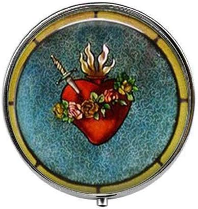 קדוש לב לב עם תיל בוער לב לב של ישו - אמנות תמונה גלולת תיבת-קסם גלולת תיבת-זכוכית סוכריות תיבה