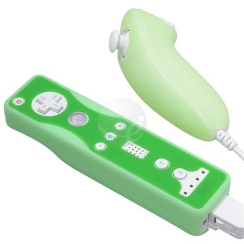 4 חלקים של ערך משולבים של מארז מכסה עור סיליקון מגן מוגן פרימיום עבור Nintendo Wii Controller and Nunchuck, ירוק וורוד