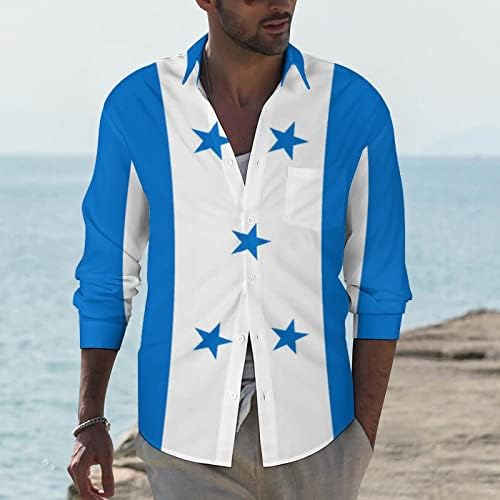 דגל של הונדורס ארוך שרוול מקרית חולצות לגברים כפתור למטה בכושר רגיל חולצה עם כיס
