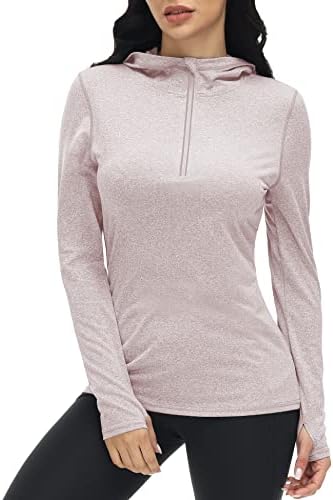 FIVASU נשים UPF 50+ חולצת קפוצ'ון הגנה על שמש שרוול ארוך 1/4 סוודר סוודר חולצות אתלטיות מהירות אימון יבש טיולים