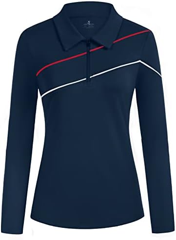 ג'ק סמית 'נשים גולף פולו חולצות יבש בכושר UPF 50+ צמרות טניס שרוול ארוך רוכסן חולצה אתלטית רזה מתאימה עם מחזיק טי