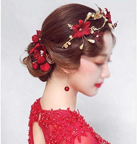 בציר אדום עלה פרח סרטי ראש כלה הבארוק פרפר גומייה לשיער מצנפות נשים חתונה זהב כתר פנינת כיסוי ראש
